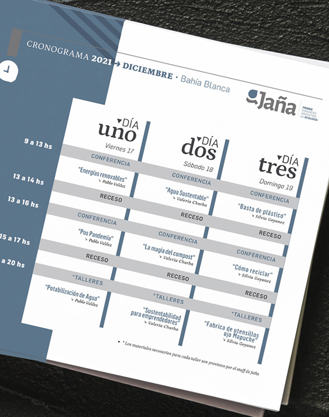 Diseño de calendario de actividades del congreso Jaña