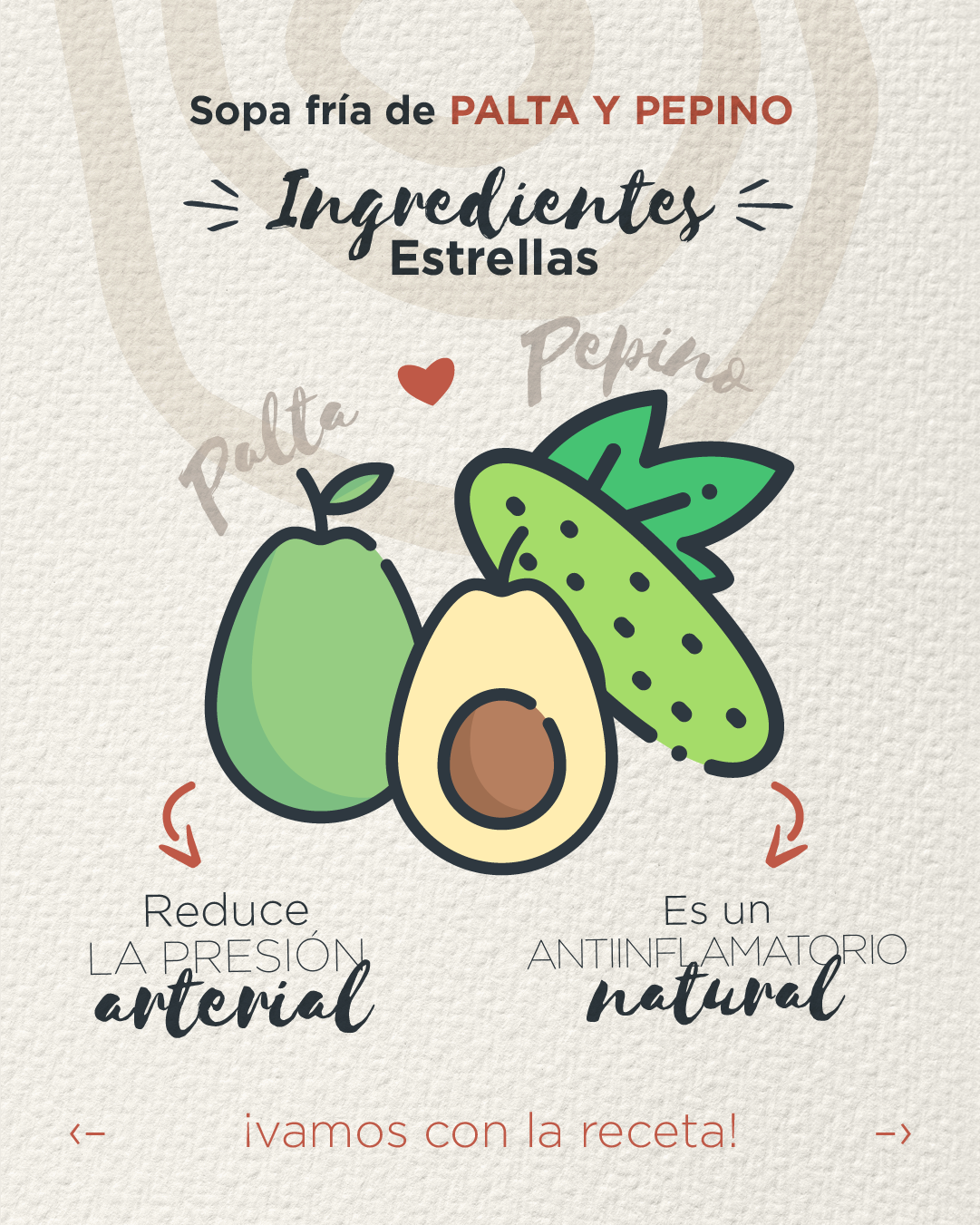 Ingrediente la palta reducen la presión arterial y el pepino es antiinflamatorio natural