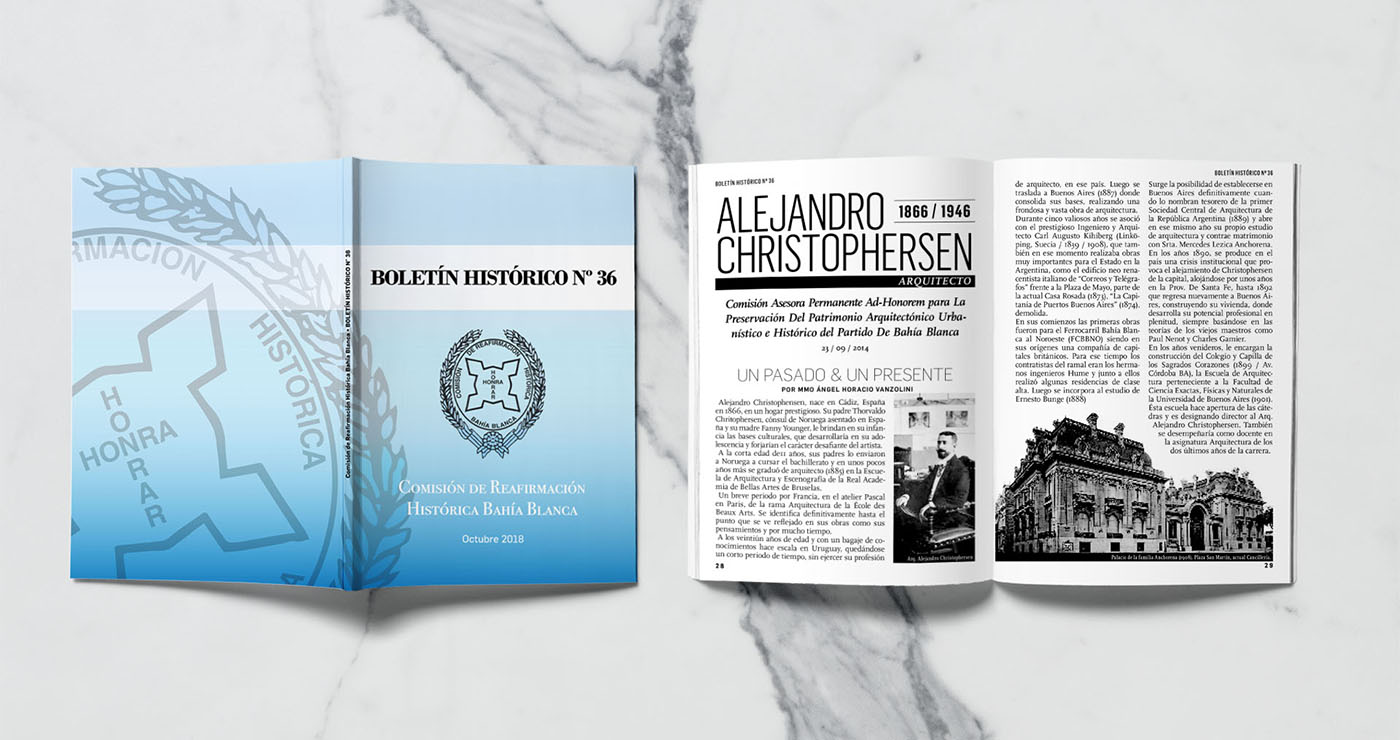 Diseño editorial, tapa y nota principal del Boletín Histórico N° 36