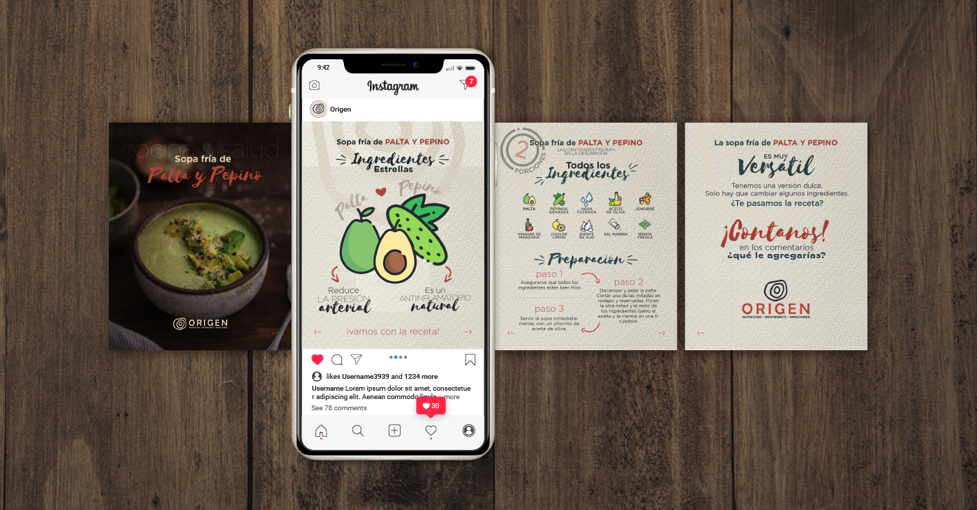Diseño de carrusel para Instagram. Receta de una sopa de palta y pepino